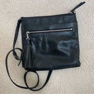 Halogen Black Leather Crossbody Bag